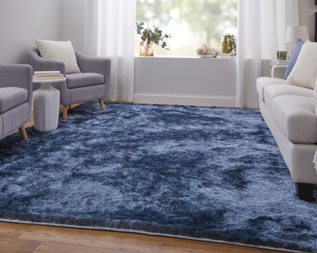 4" X 6" Blue Shag Hand Tufted Area Rug
