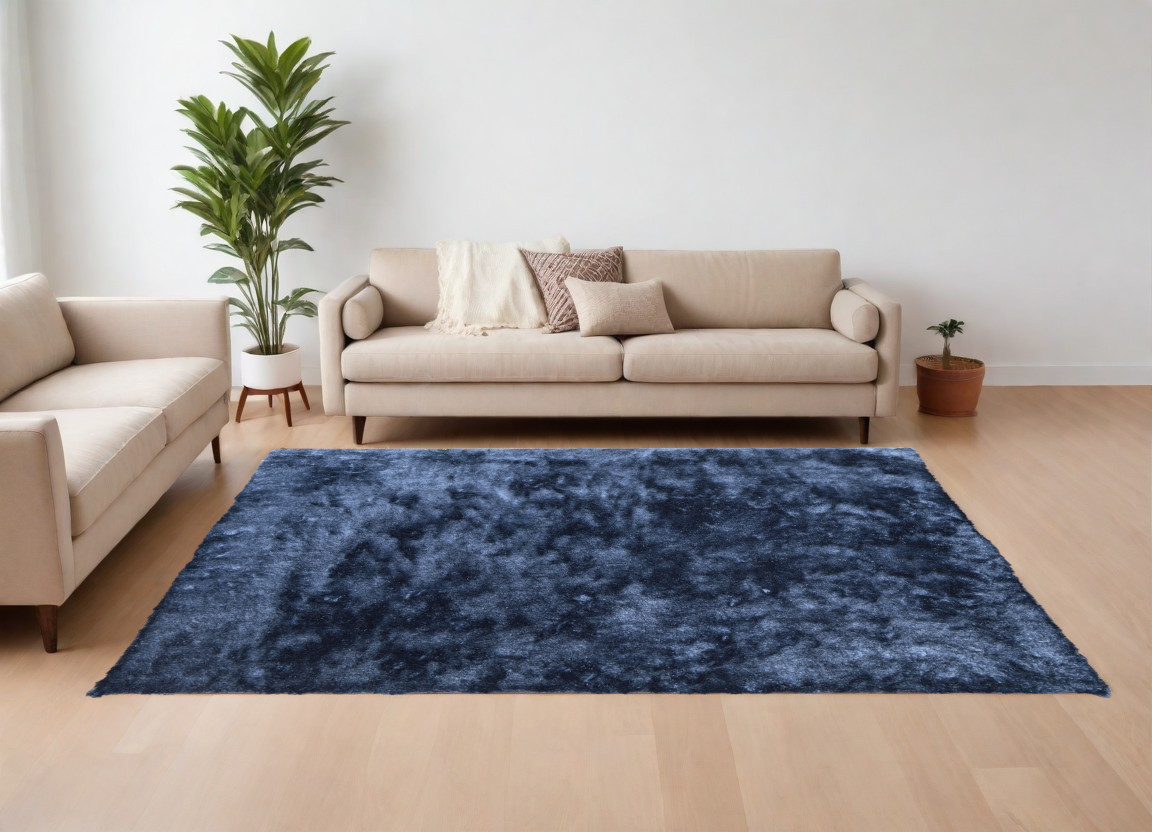 8" X 10" Blue Shag Hand Tufted Area Rug