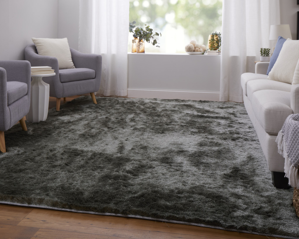 4" X 6" Green Shag Hand Tufted Area Rug