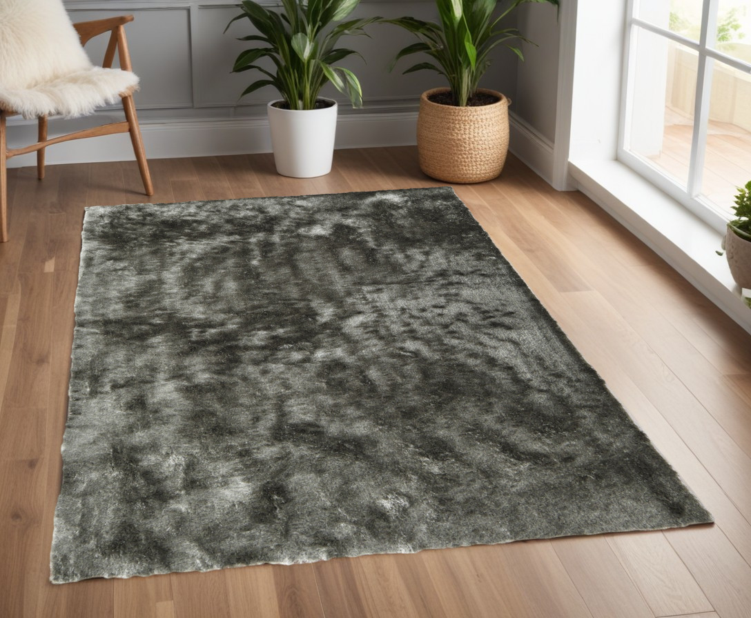 4" X 6" Green Shag Hand Tufted Area Rug