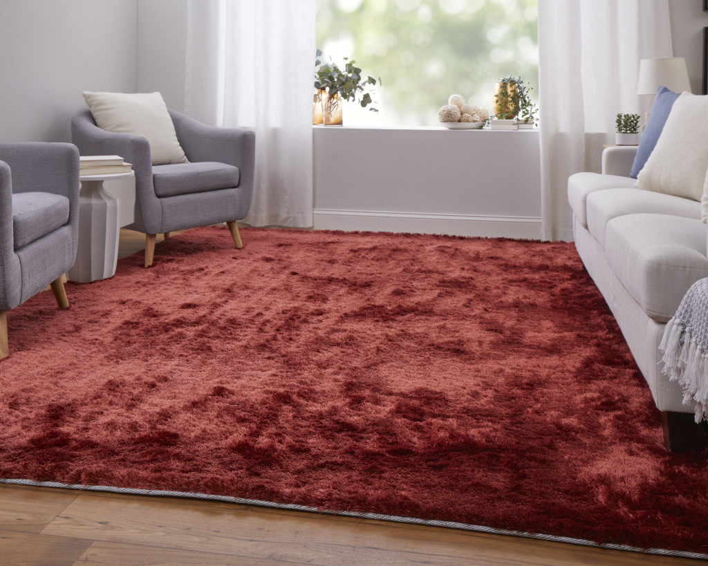 2" X 3" Red Shag Hand Tufted Area Rug
