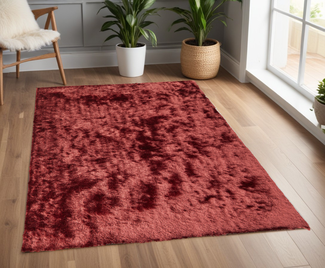 4" X 6" Red Shag Hand Tufted Area Rug