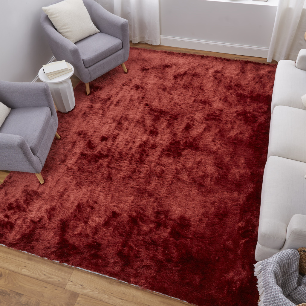 5" X 8" Red Shag Hand Tufted Area Rug
