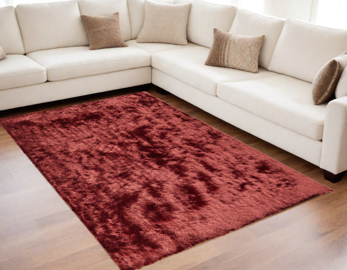 5" X 8" Red Shag Hand Tufted Area Rug