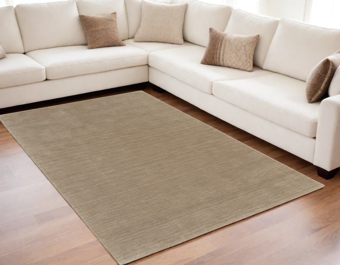 5" X 8" Tan Wool Hand Woven Area Rug