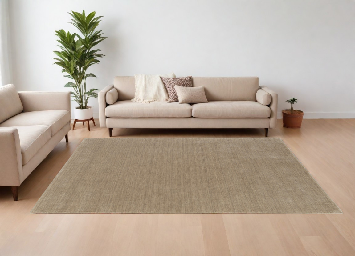 9" X 13" Tan Wool Hand Woven Area Rug