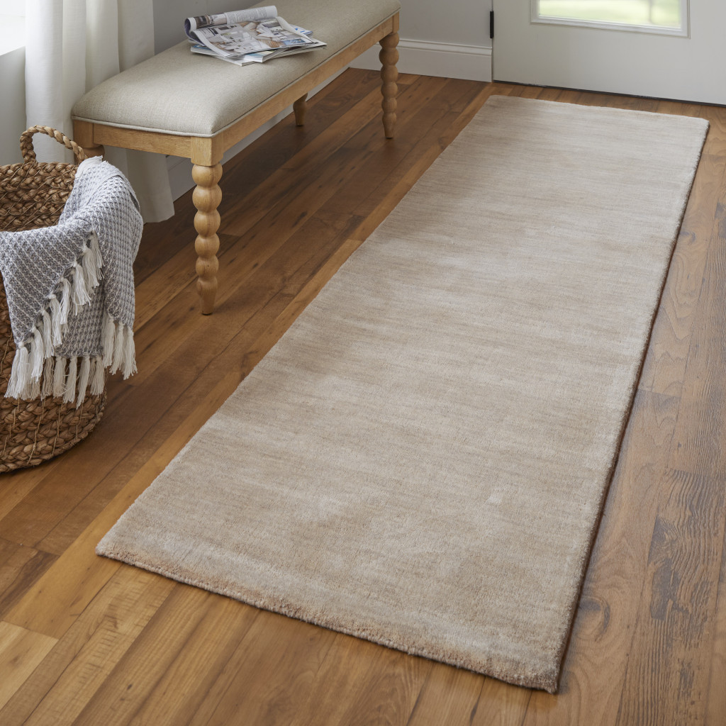8" Tan Wool Hand Woven Runner Rug