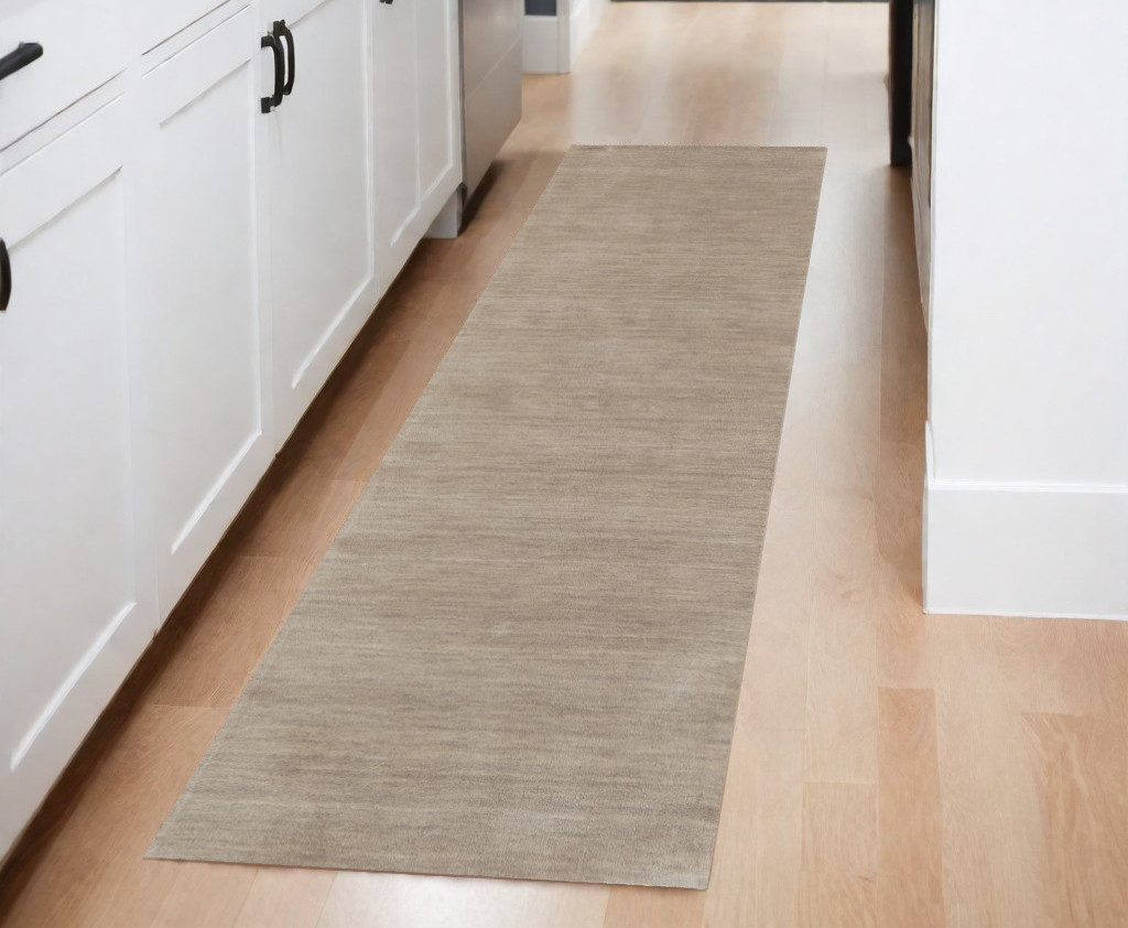 8" Tan Wool Hand Woven Runner Rug
