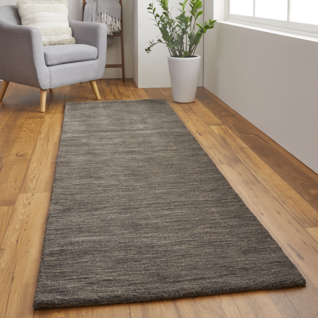 8" Brown Wool Hand Woven Runner Rug