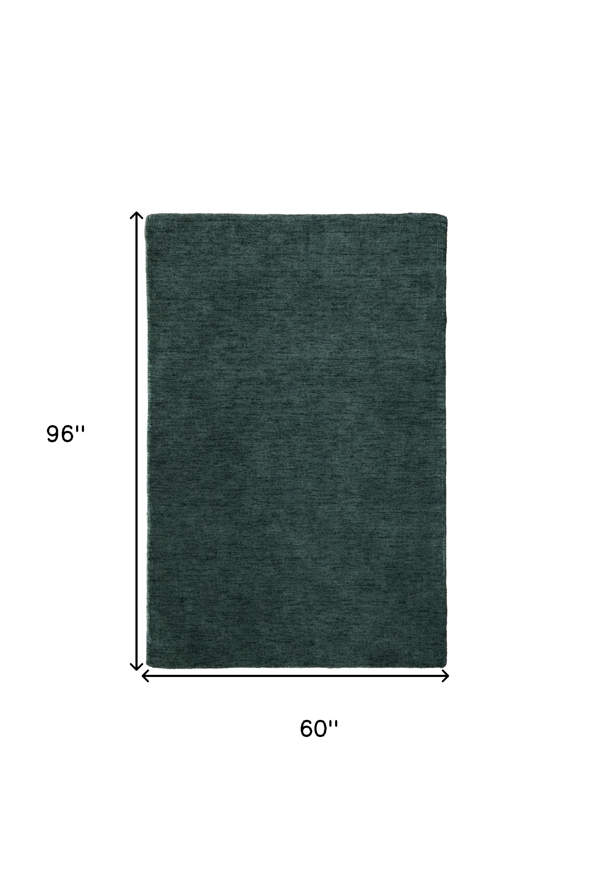5" X 8" Green Wool Hand Woven Area Rug