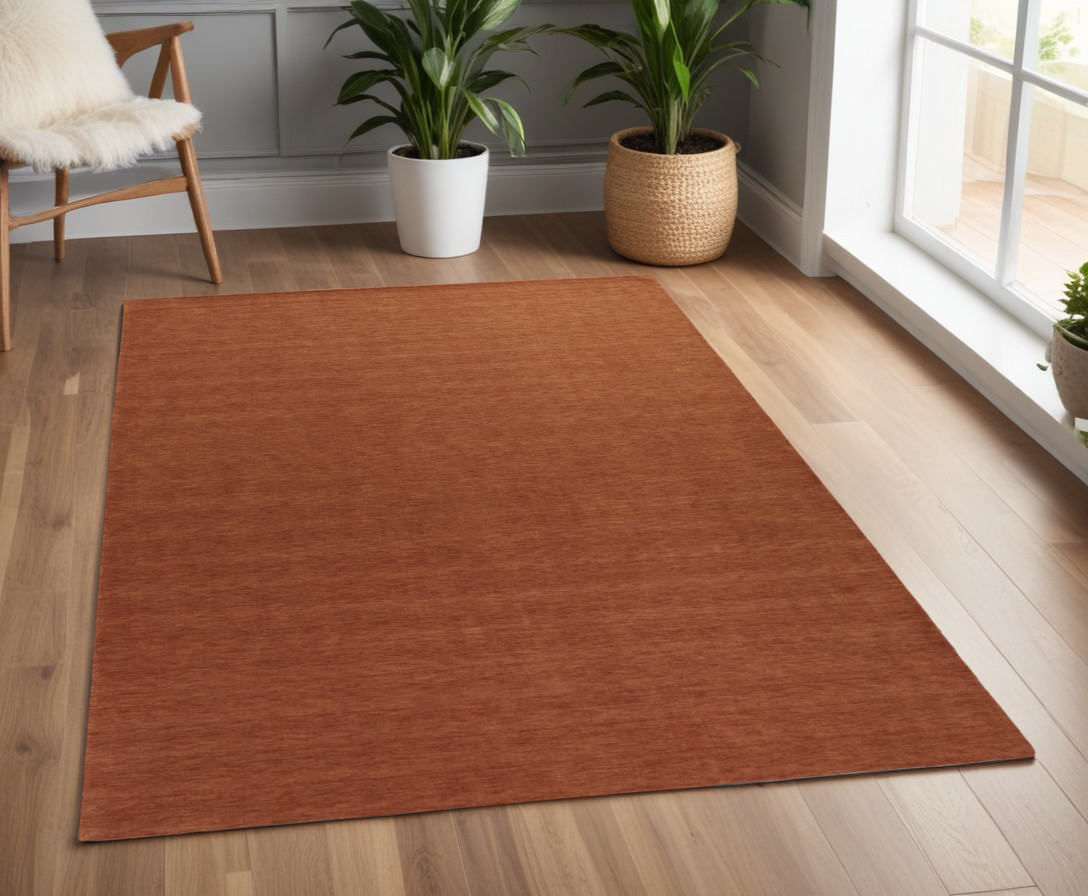 4" X 6" Orange Wool Hand Woven Area Rug