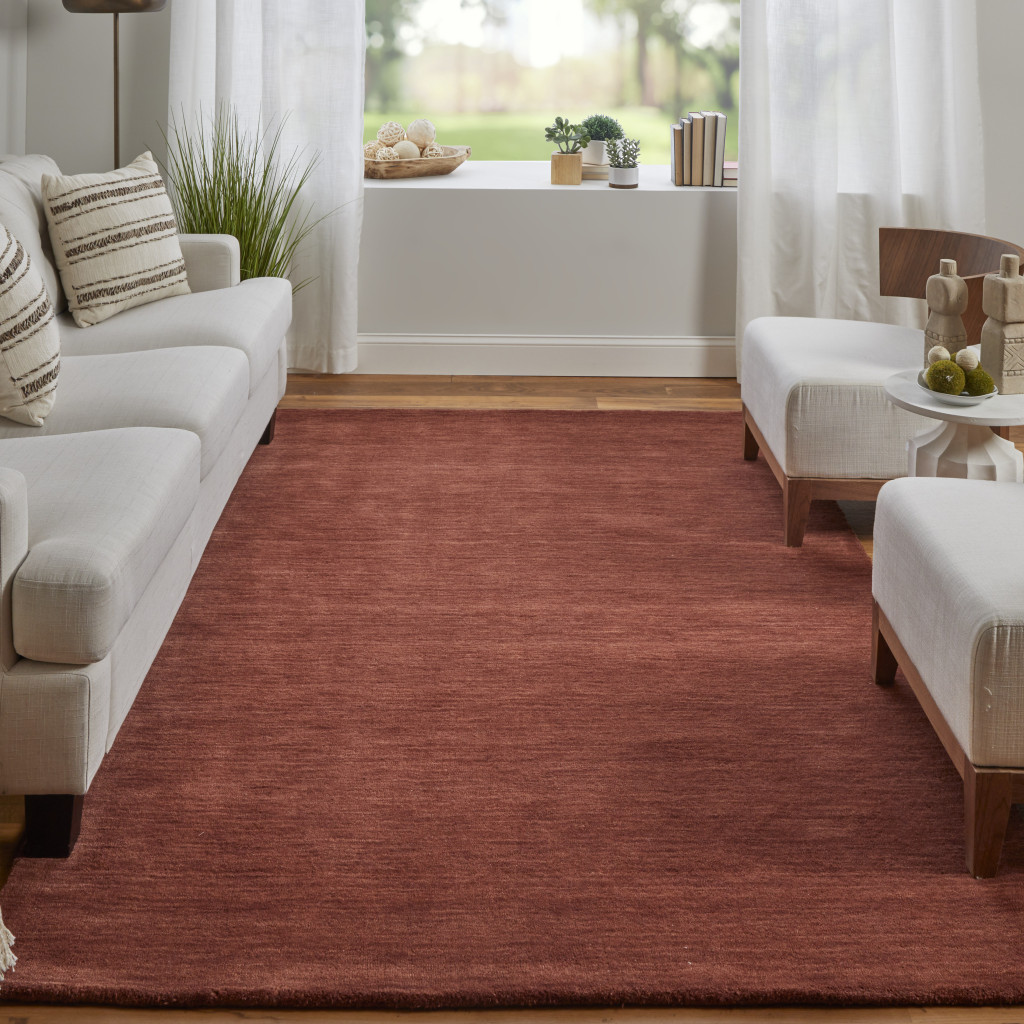 8" X 11" Orange Wool Hand Woven Area Rug