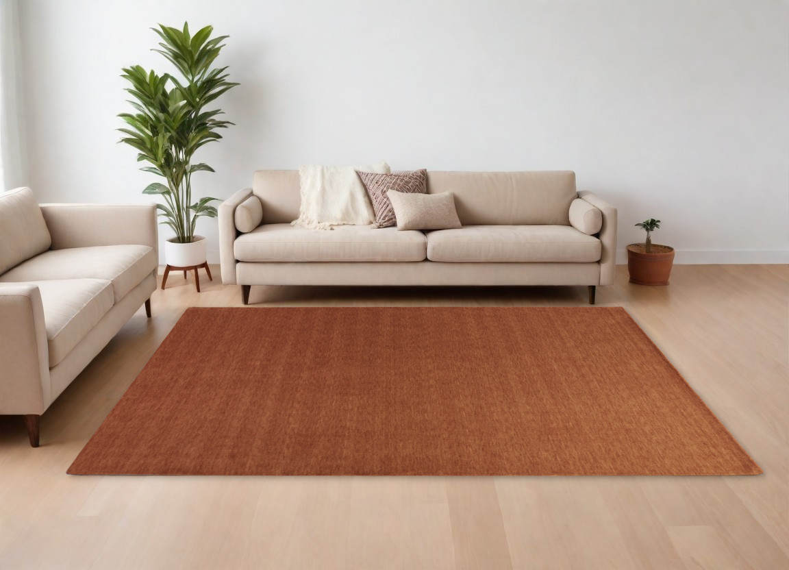 8" X 11" Orange Wool Hand Woven Area Rug