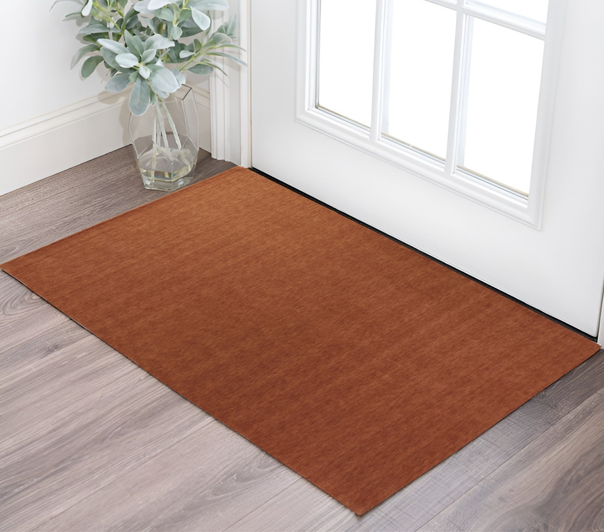 2" X 3" Orange Wool Hand Woven Area Rug