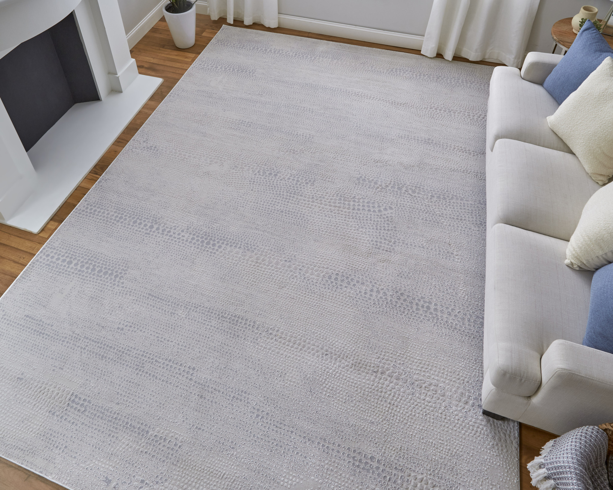 10" X 13" Gray and Ivory Abstract Power Loom Worn Faded Area Rug