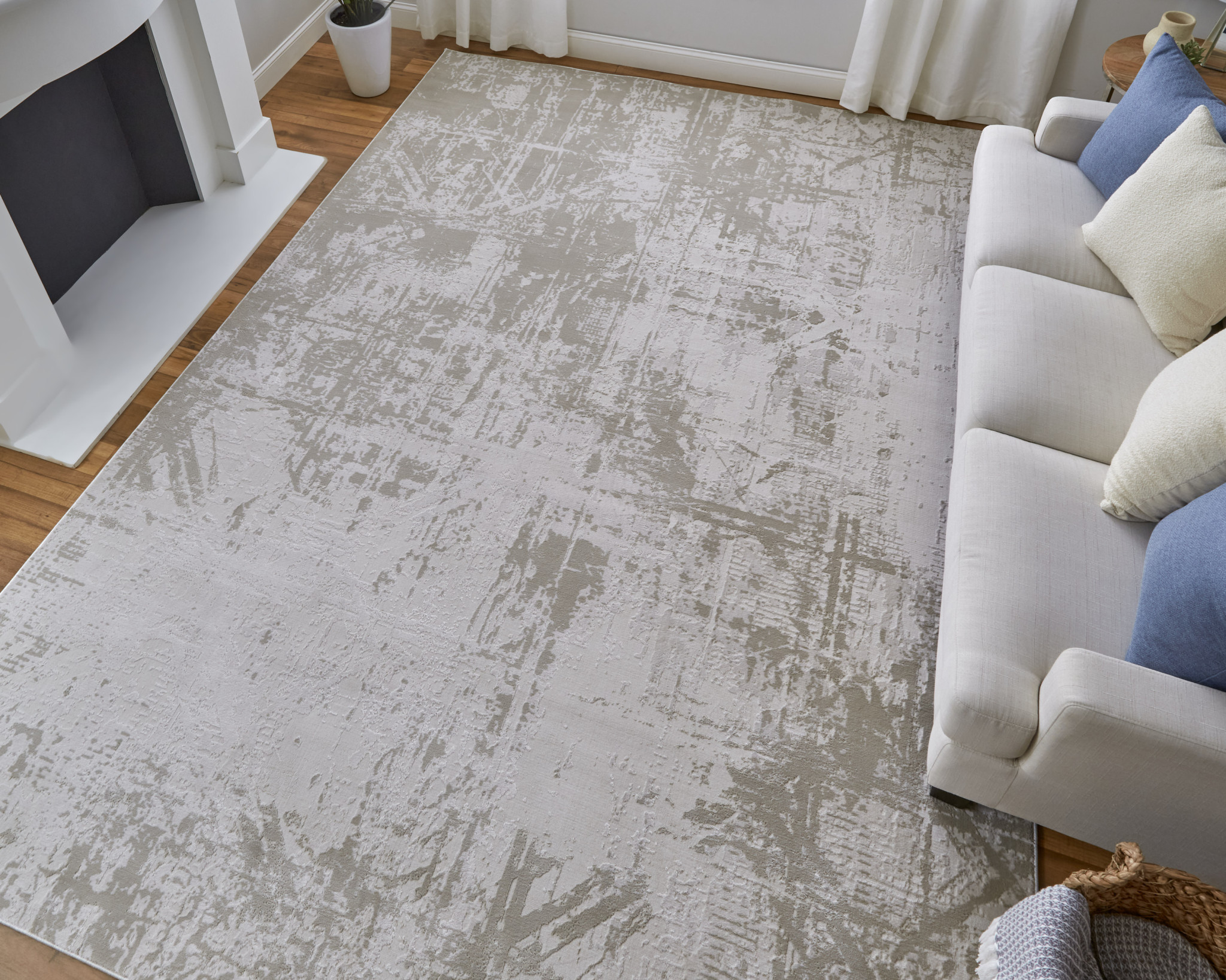 8" X 11" Taupe and Ivory Abstract Power Loom Worn Faded Area Rug