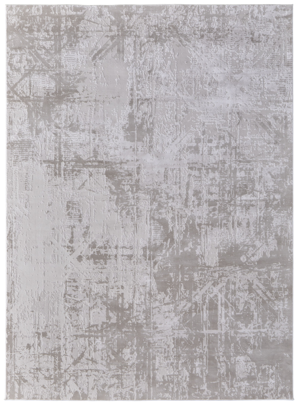10" X 13" Taupe and Ivory Abstract Power Loom Worn Faded Area Rug