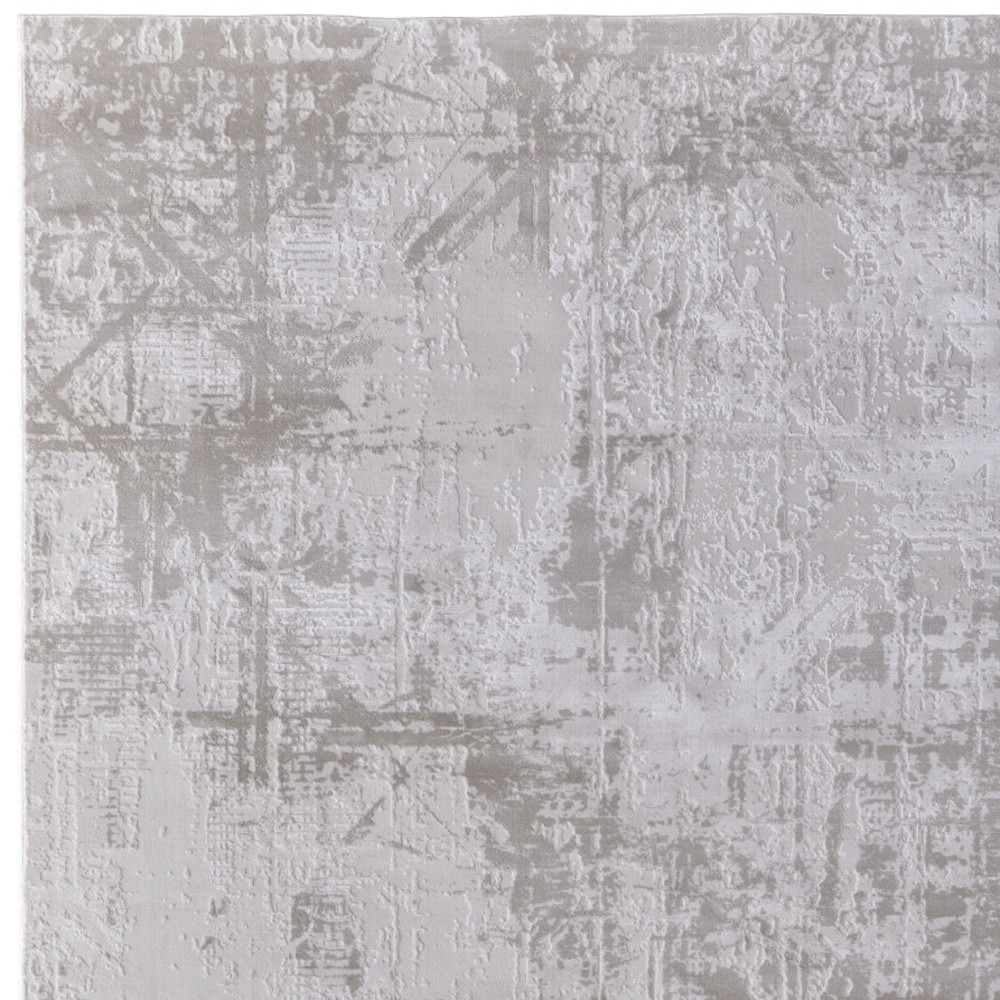10" X 13" Taupe and Ivory Abstract Power Loom Worn Faded Area Rug
