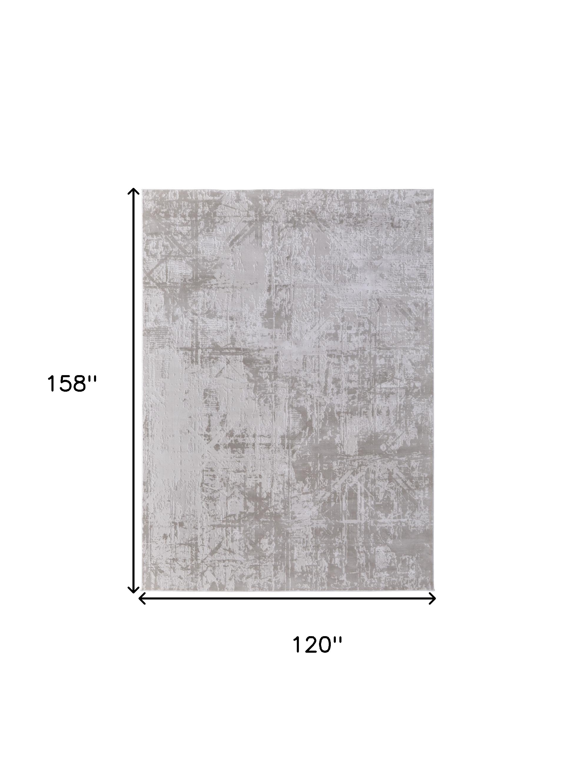 10" X 13" Taupe and Ivory Abstract Power Loom Worn Faded Area Rug