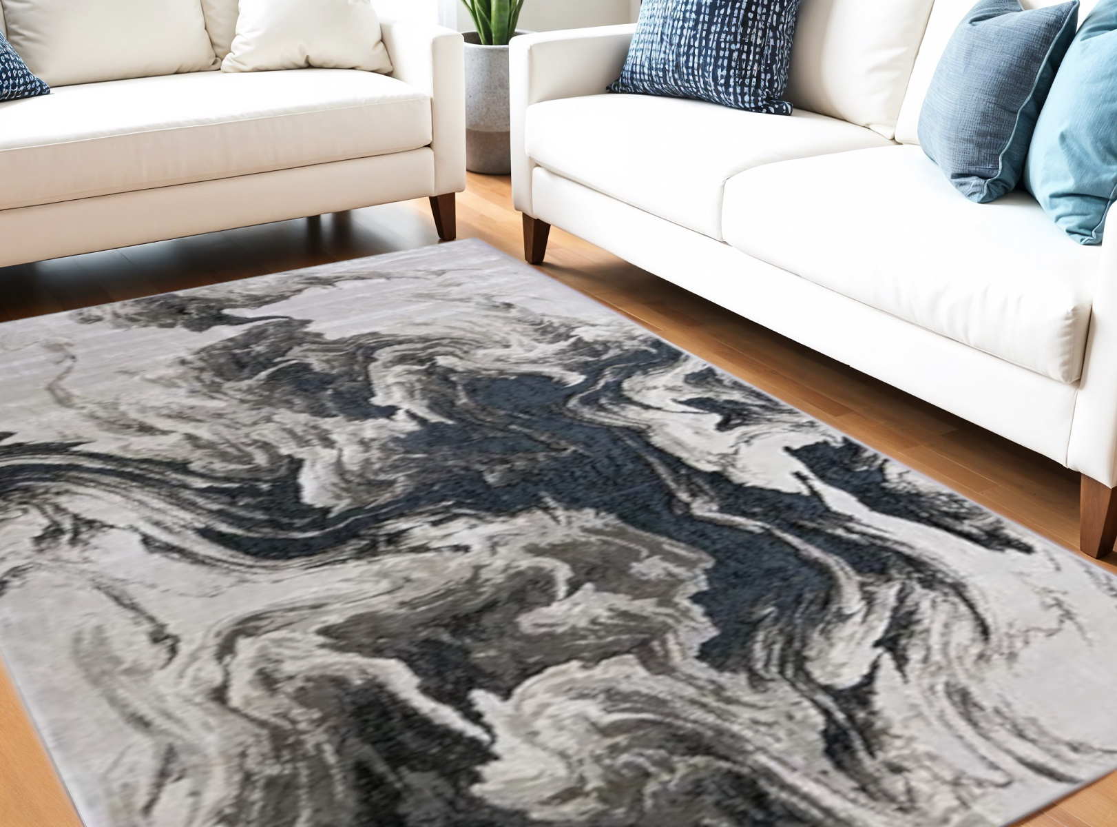 5" X 8" Ivory Black and Taupe Abstract Power Loom Area Rug