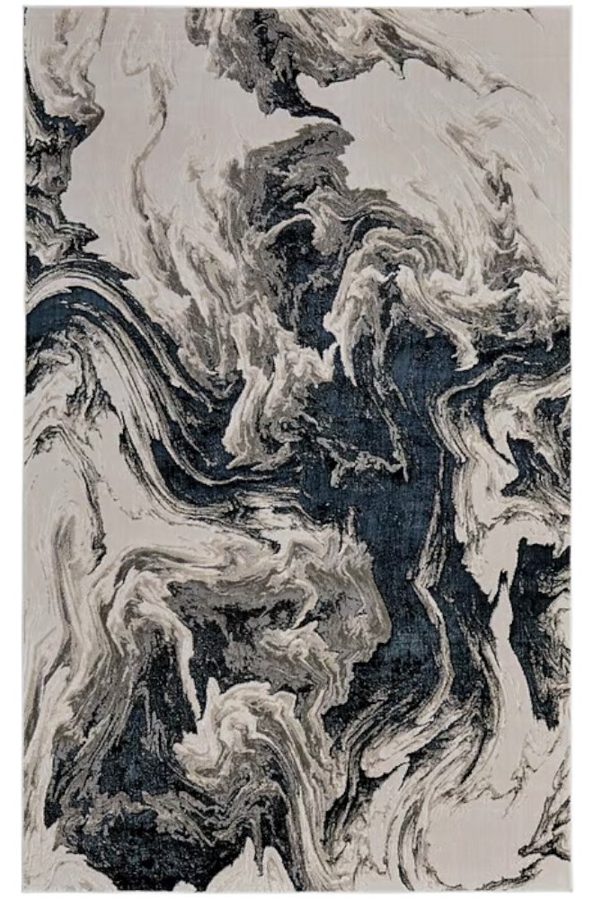5" X 8" Ivory Black and Taupe Abstract Power Loom Area Rug