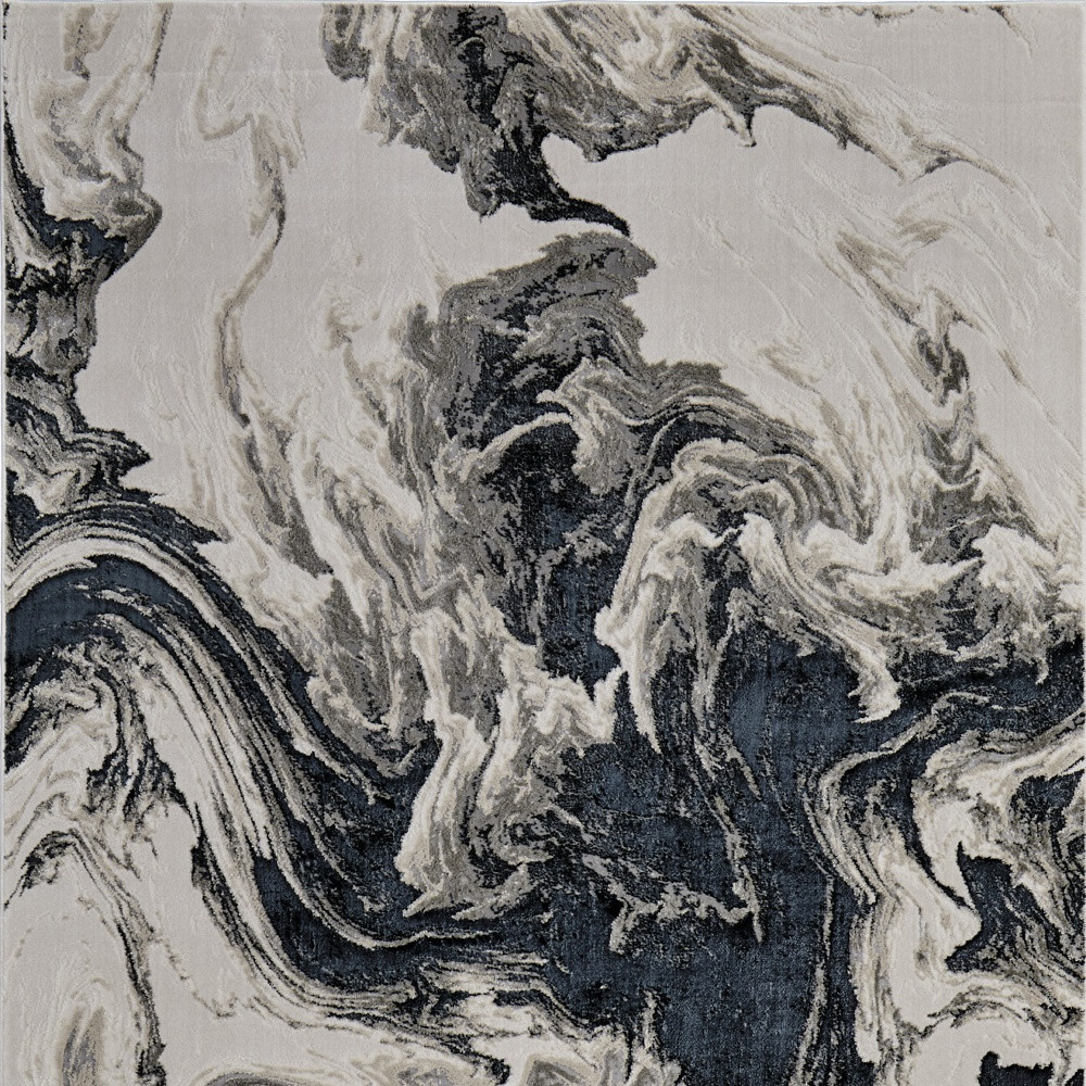 5" X 8" Ivory Black and Taupe Abstract Power Loom Area Rug