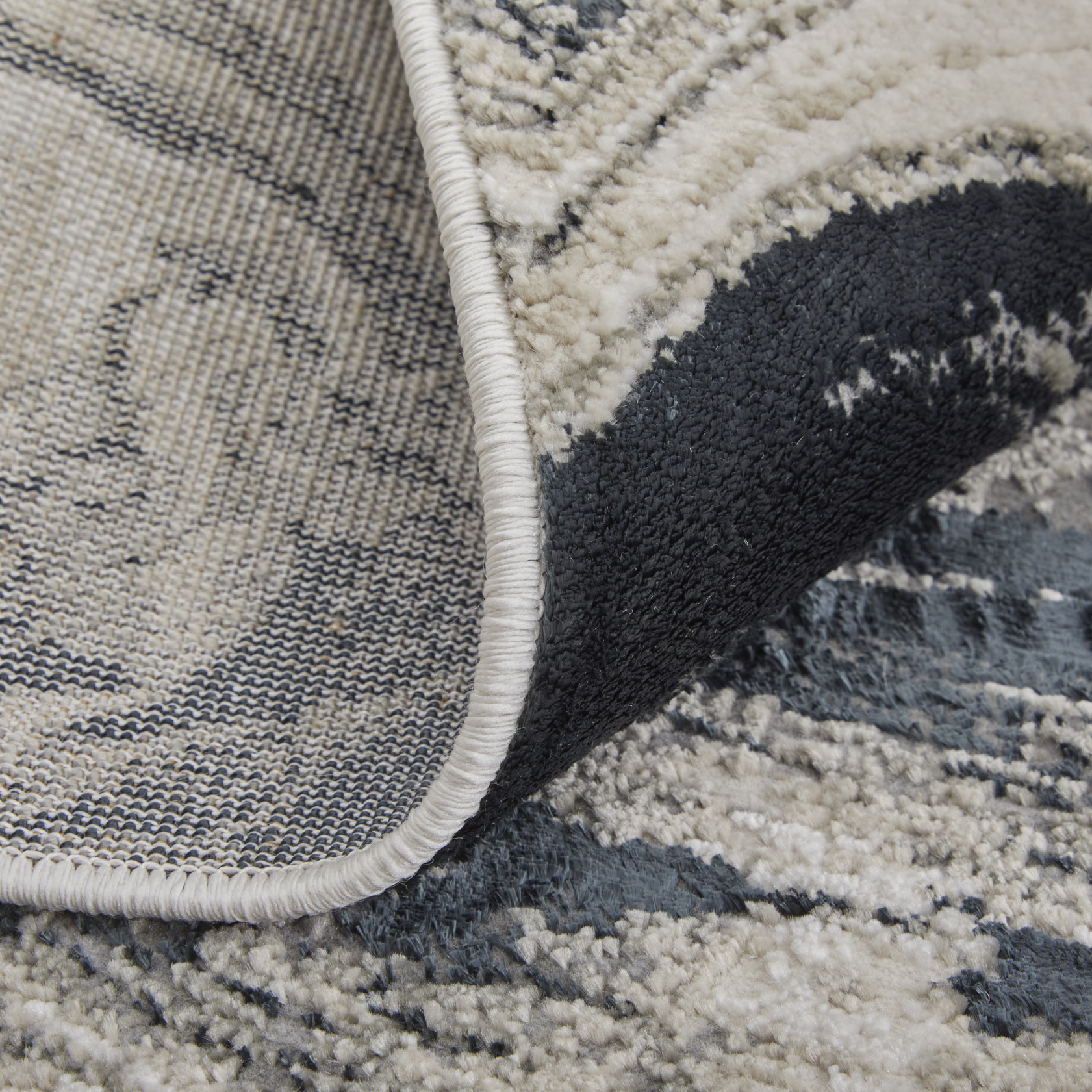 8" X 10" Ivory Black and Taupe Abstract Power Loom Area Rug