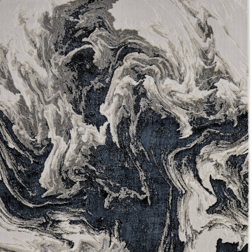 9" X 12" Ivory Black and Taupe Abstract Power Loom Area Rug