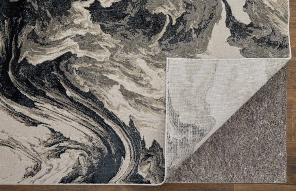 10" X 13" Ivory Black and Taupe Abstract Power Loom Area Rug