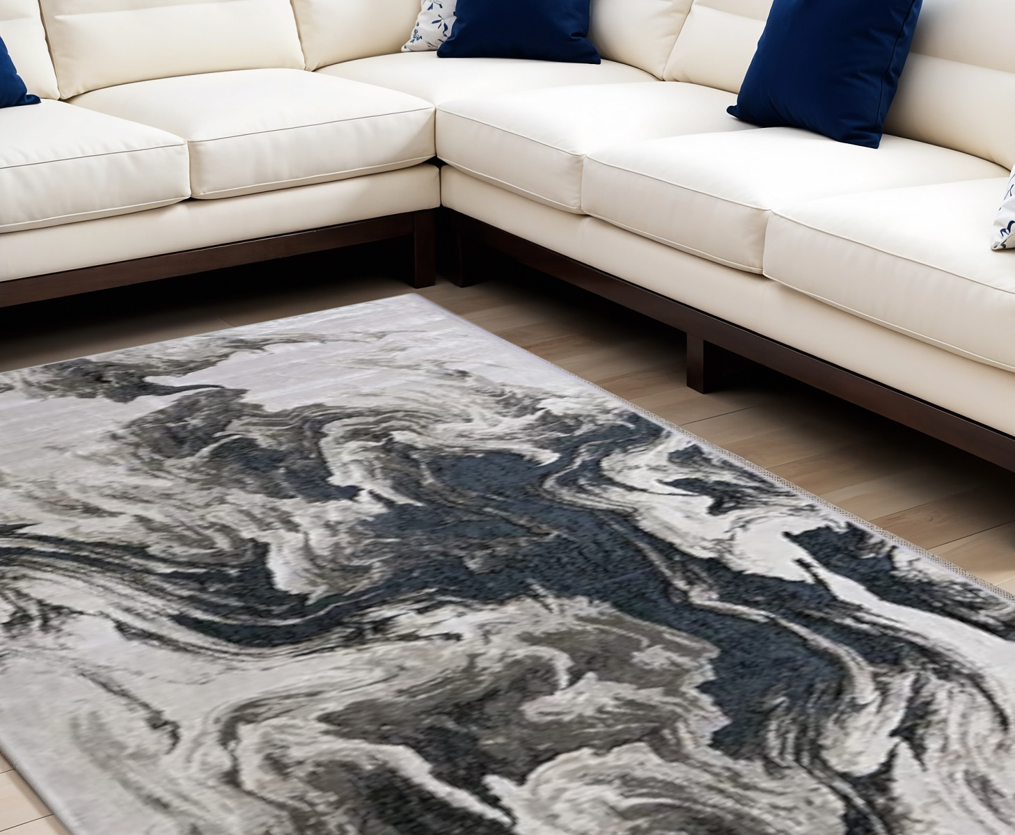 10" X 13" Ivory Black and Taupe Abstract Power Loom Area Rug