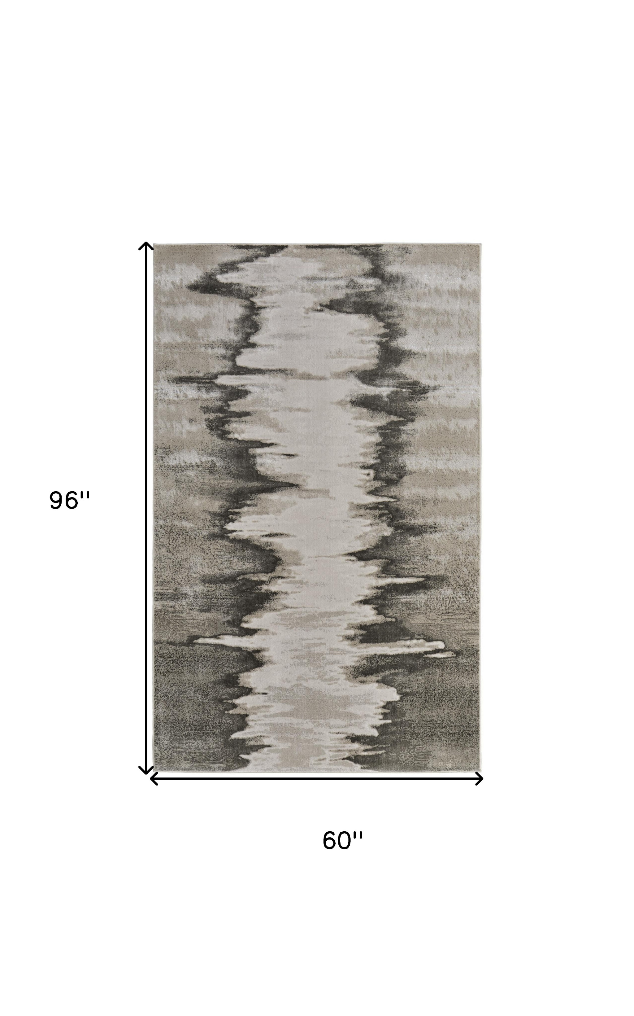 5" X 8" Gray Ivory and Taupe Abstract Power Loom Area Rug