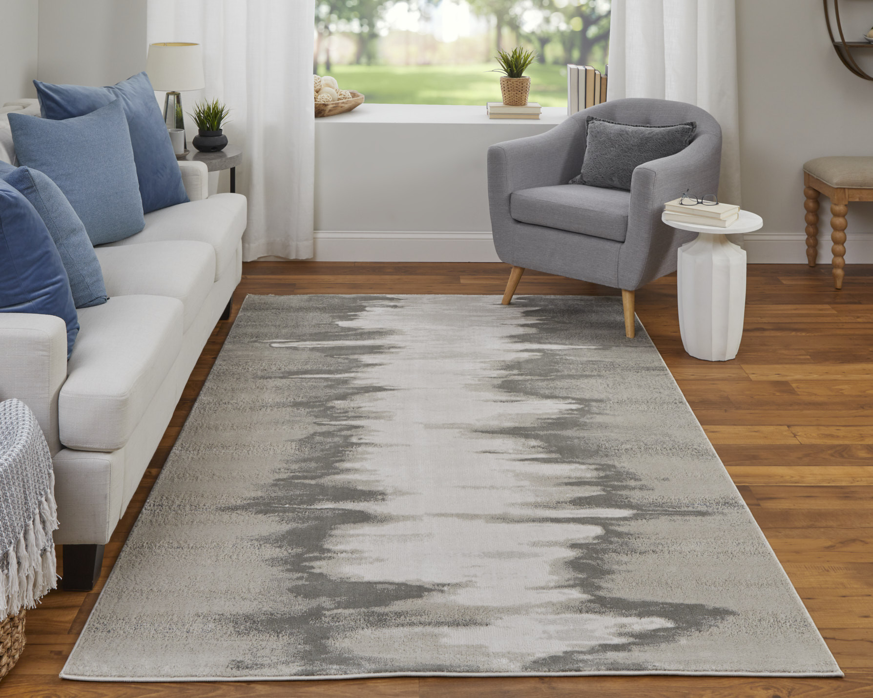 7" X 10" Gray Ivory and Taupe Abstract Power Loom Area Rug