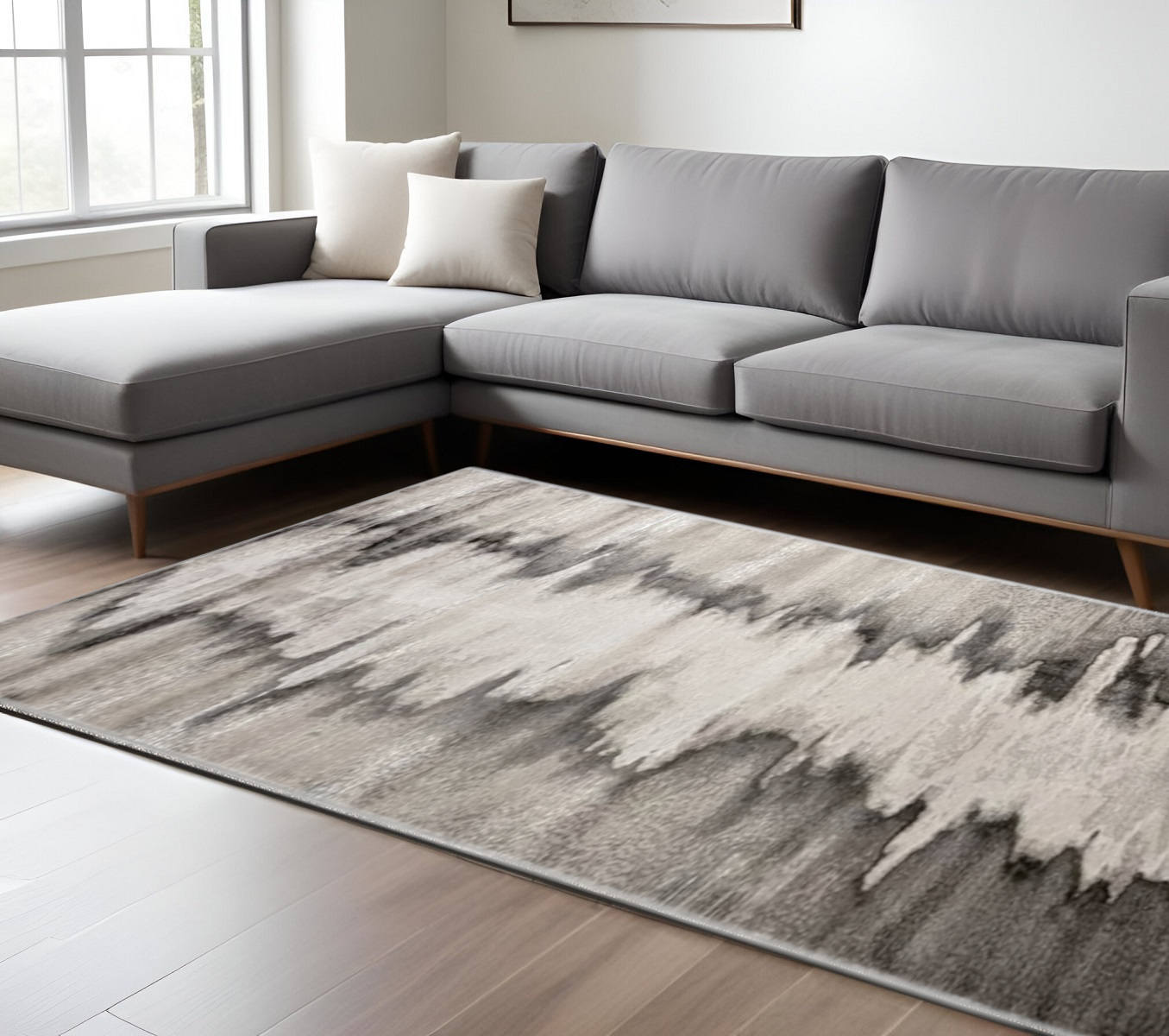 9" X 12" Gray Ivory and Taupe Abstract Power Loom Area Rug