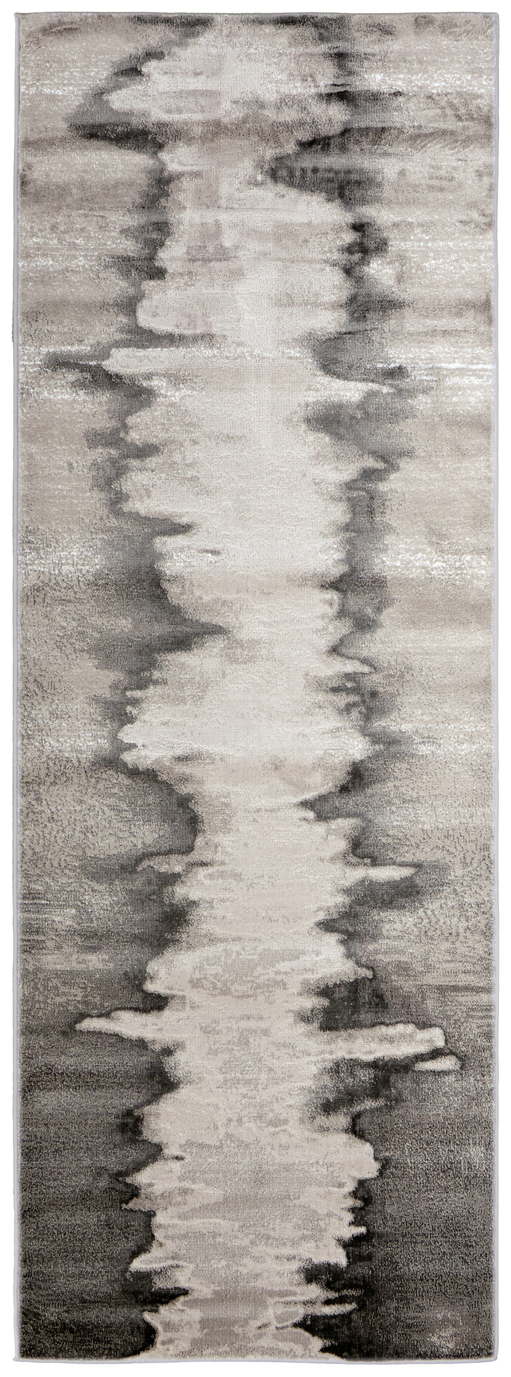 8' Gray Ivory and Taupe Abstract Power Loom Runner Rug-565810-1
