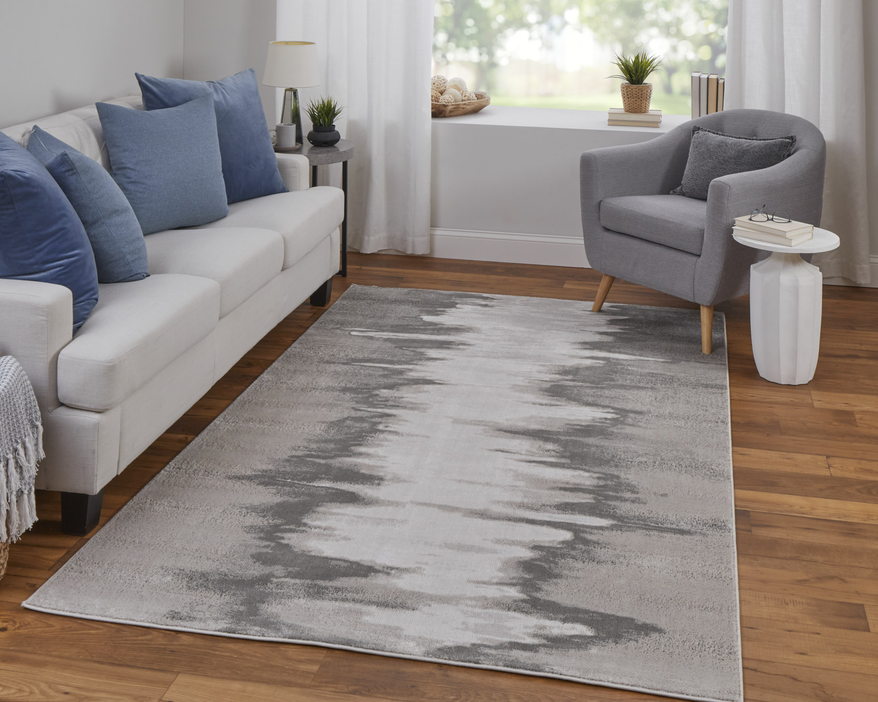 2" X 3" Gray Ivory and Taupe Abstract Power Loom Area Rug