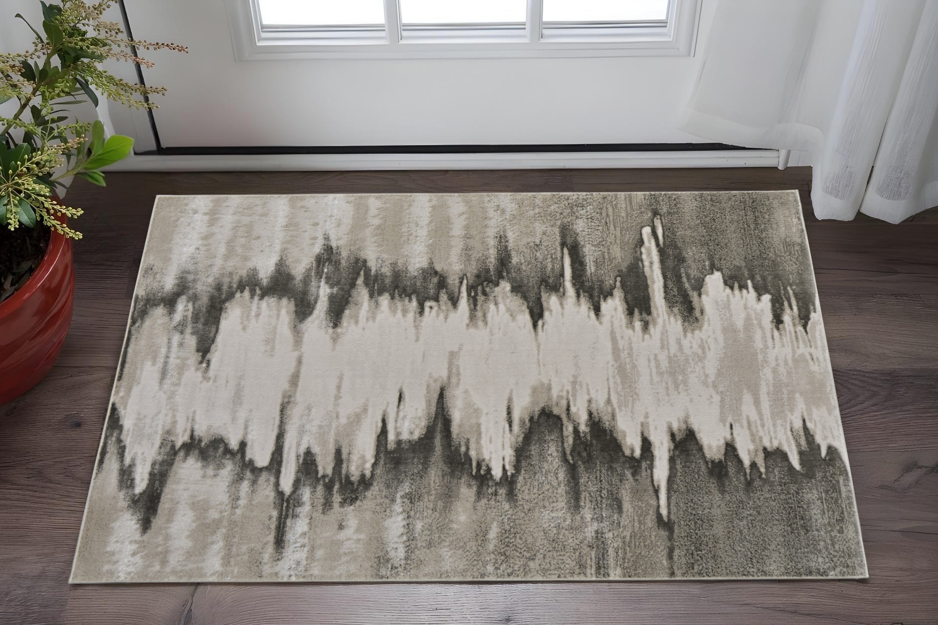 2" X 3" Gray Ivory and Taupe Abstract Power Loom Area Rug