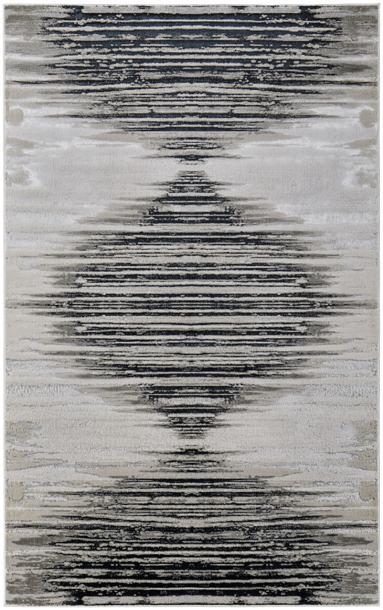5" X 8" Black and Silver Geometric Power Loom Area Rug