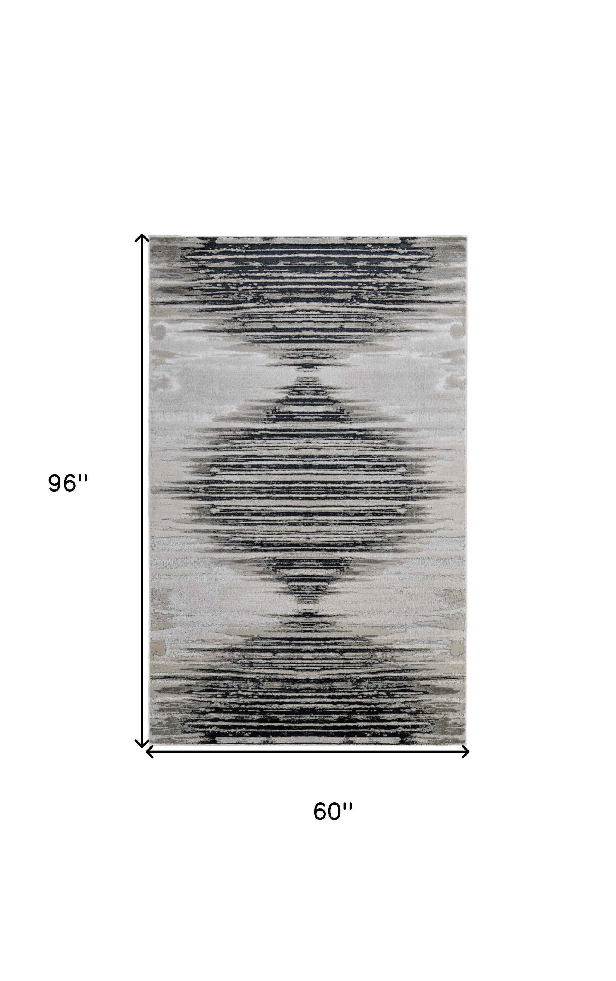 5" X 8" Black and Silver Geometric Power Loom Area Rug