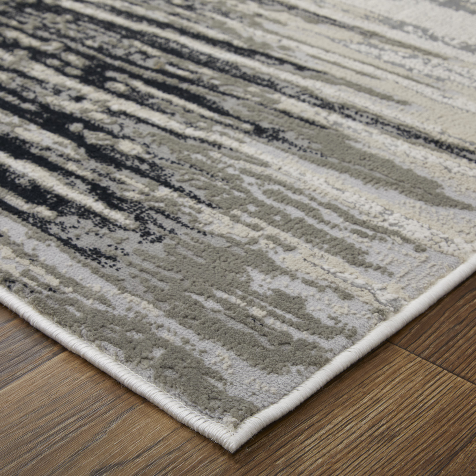9" X 12" Black and Silver Geometric Power Loom Area Rug