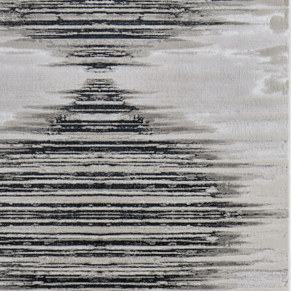 9" X 12" Black and Silver Geometric Power Loom Area Rug