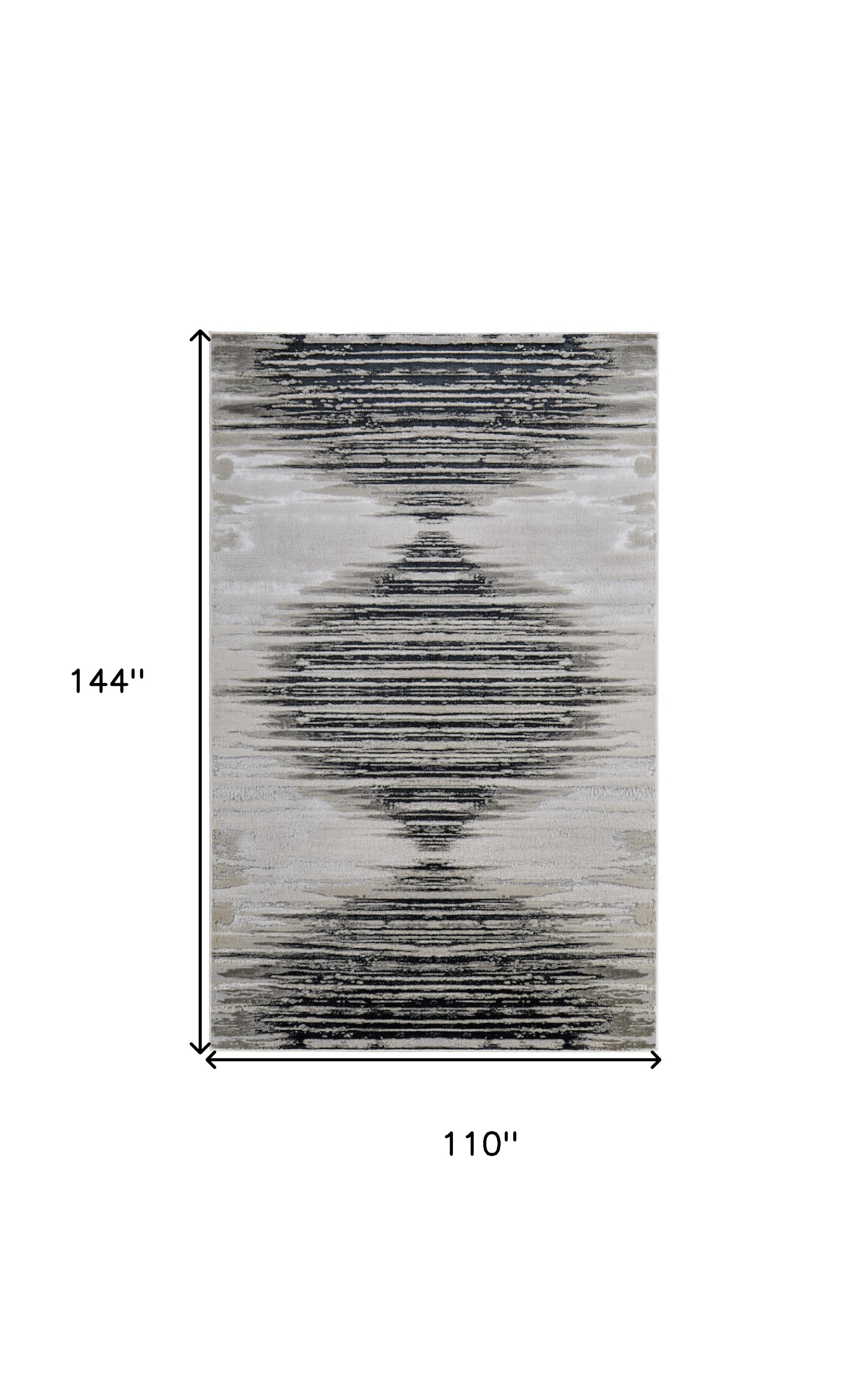 9" X 12" Black and Silver Geometric Power Loom Area Rug