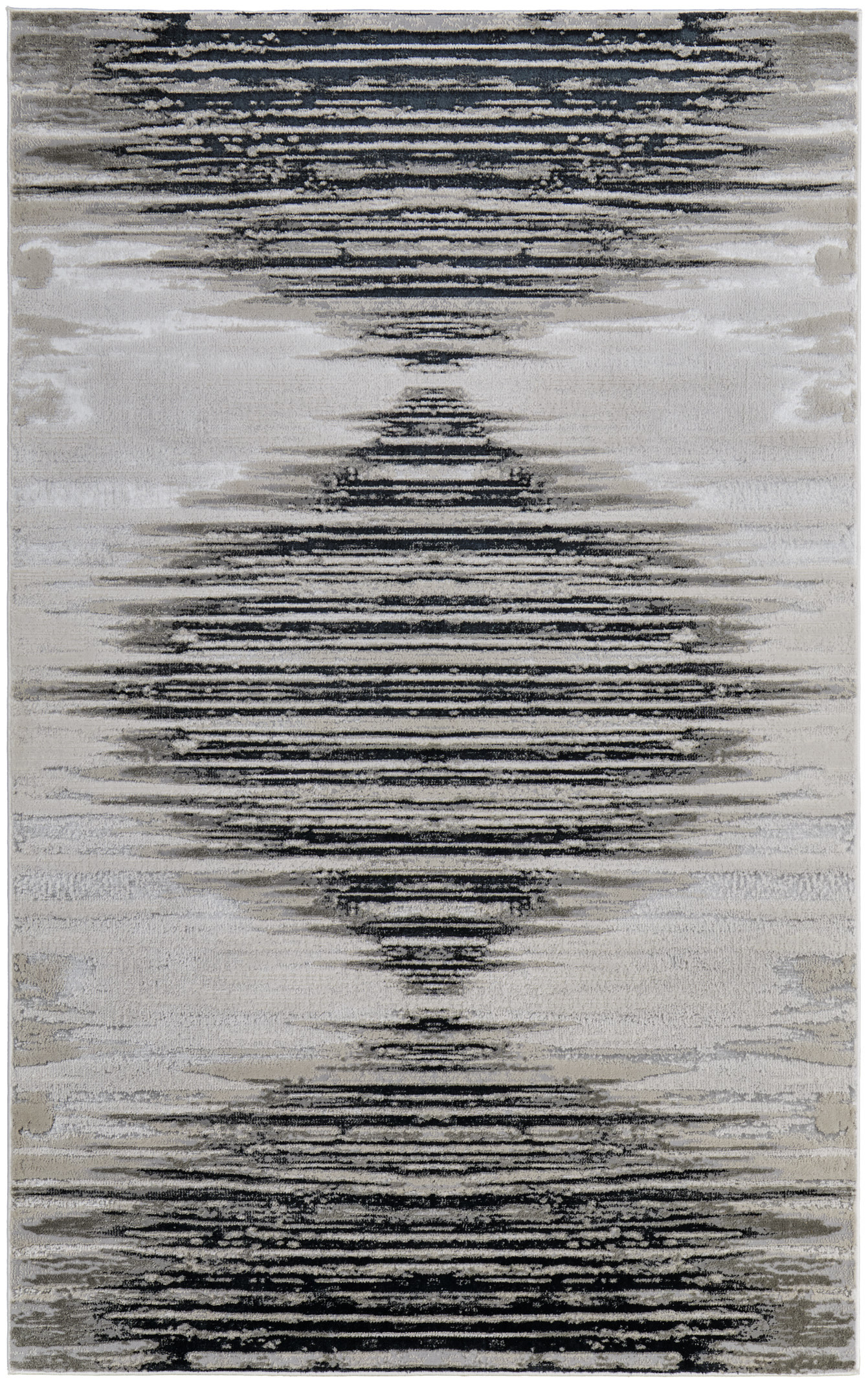 10" X 13" Black and Silver Geometric Power Loom Area Rug