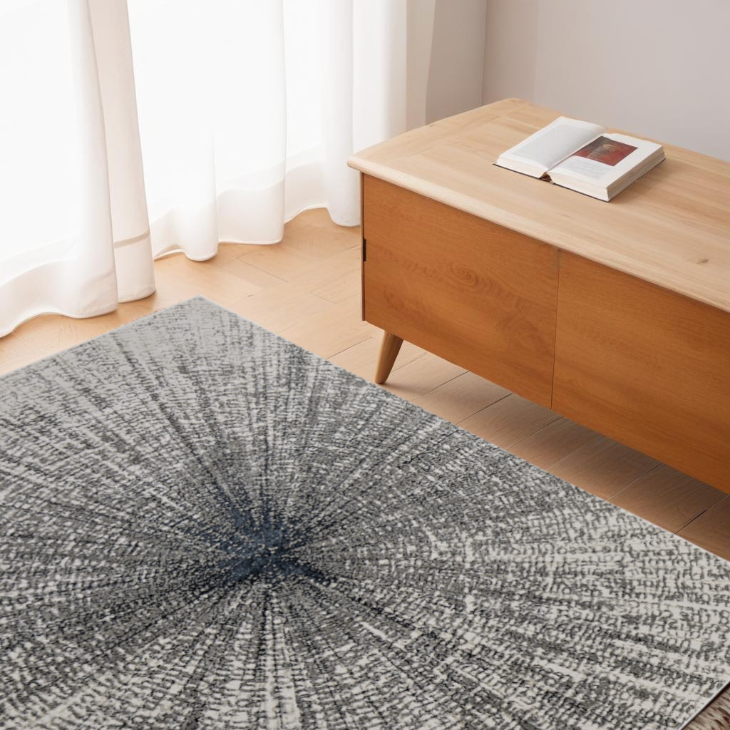 5" X 8" Gray and Ivory Abstract Power Loom Area Rug