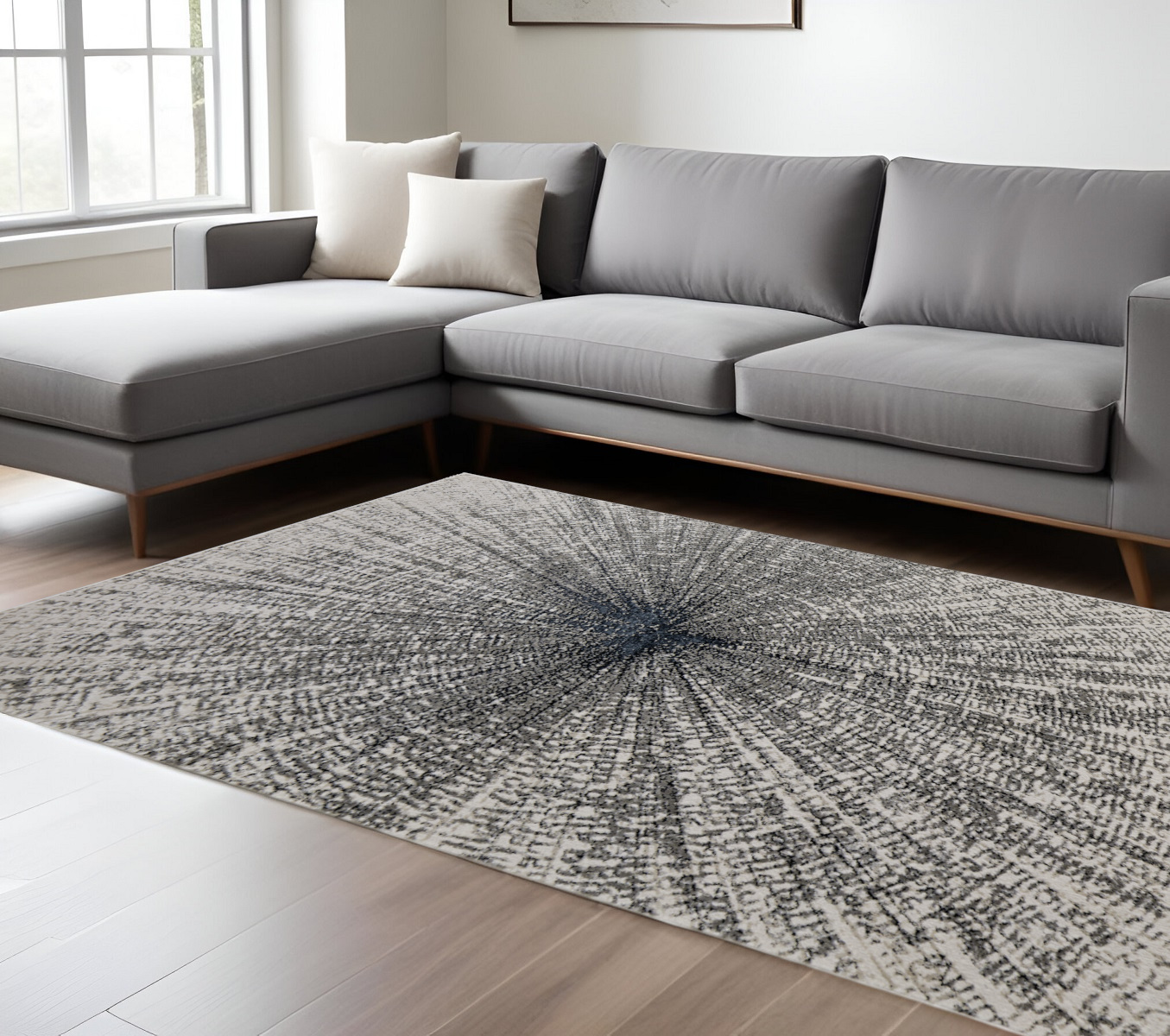 7" X 10" Gray and Ivory Abstract Power Loom Area Rug