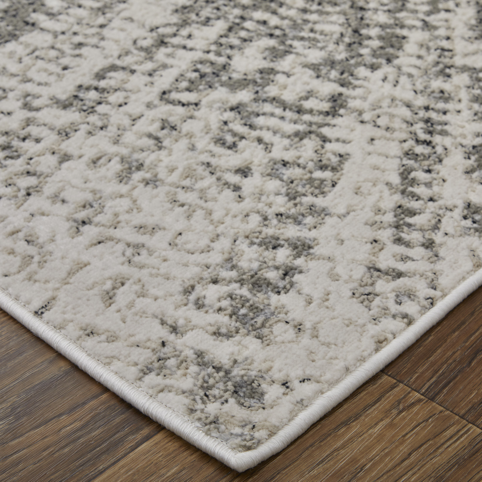 9" X 12" Gray and Ivory Abstract Power Loom Area Rug