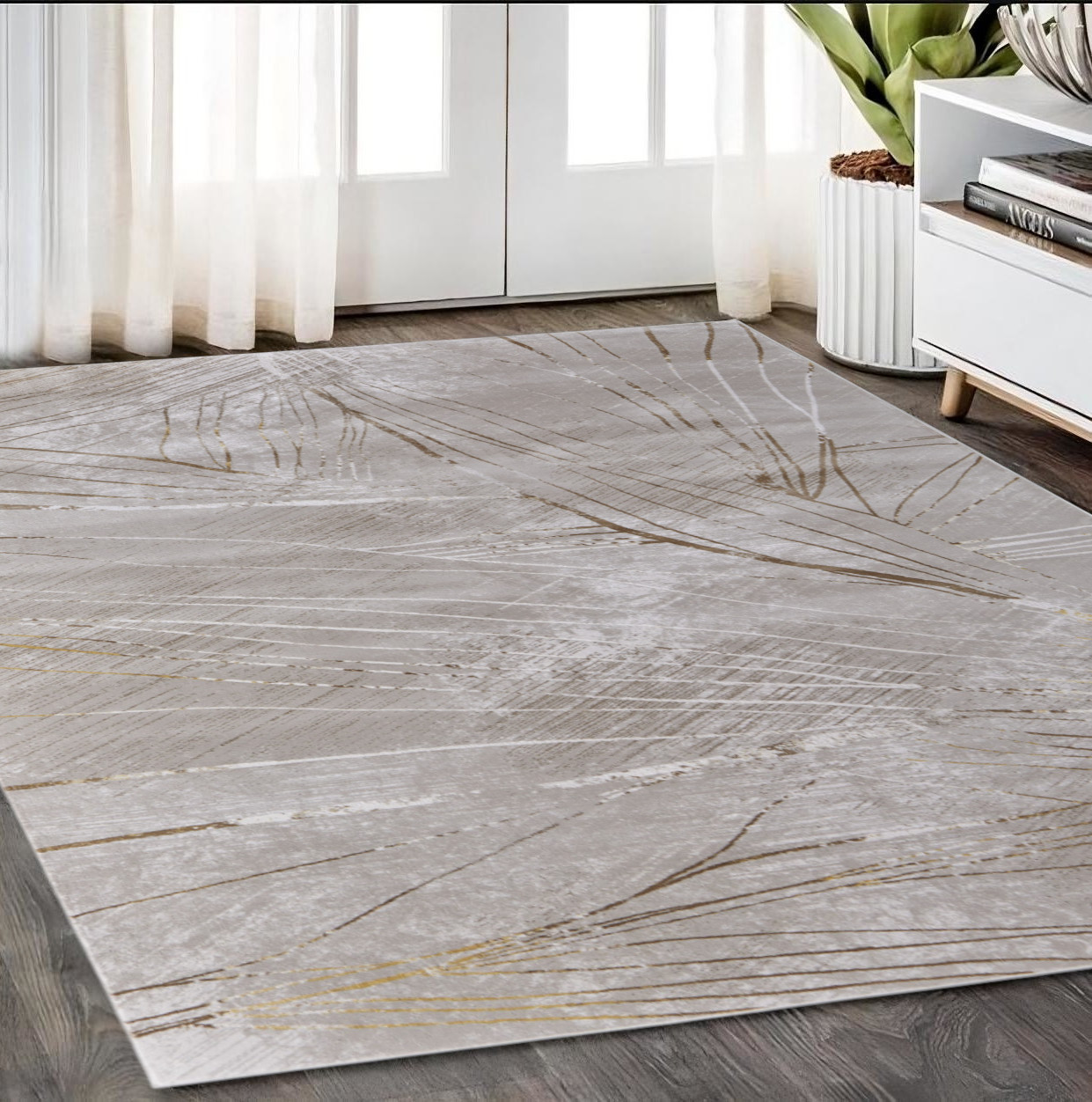 5" X 8" Silver Brown and Taupe Abstract Power Loom Area Rug