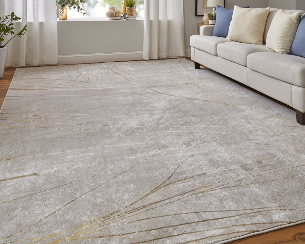 8" X 11" Silver Brown and Taupe Abstract Power Loom Area Rug
