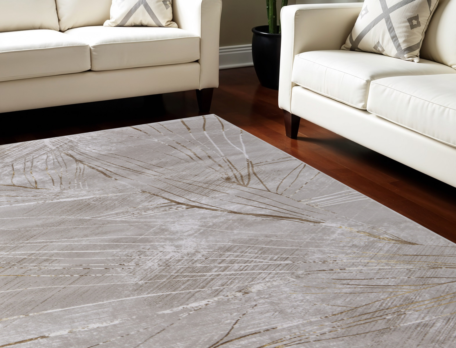 8" X 11" Silver Brown and Taupe Abstract Power Loom Area Rug