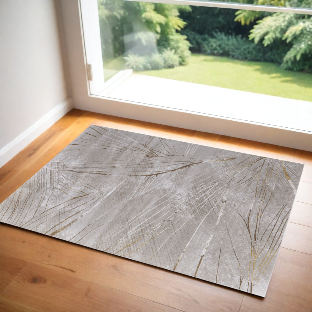 2" X 3" Silver Brown and Taupe Abstract Power Loom Area Rug