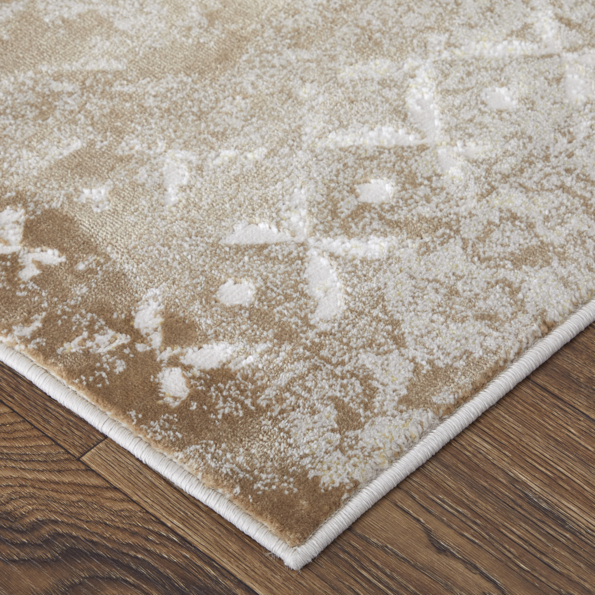 5" X 8" Tan and Ivory Abstract Power Loom Worn Faded Area Rug